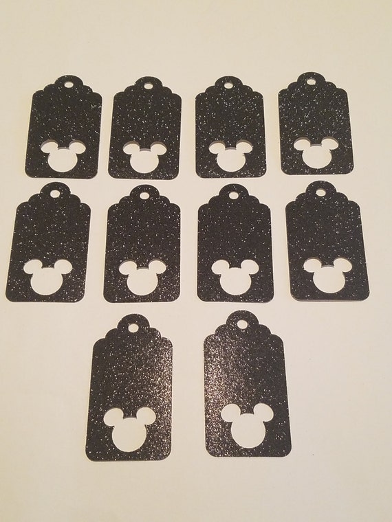 Mickey Mouse Cut-out Black Glitter Tags - Set of 10 - Handmade - Disney - Mickey Mouse Party Il_570xn