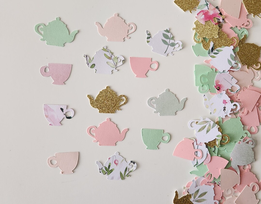 Tea Party Confetti PINK AND GREEN Set of 135 Teapot, Tea Cup, Party