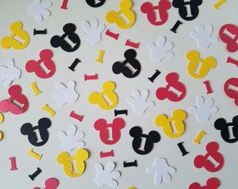 Mickey Mouse First Birthday Confetti - Black, Red, Yellow - Set of 175 - Handmade - Party Decor - Table Confetti