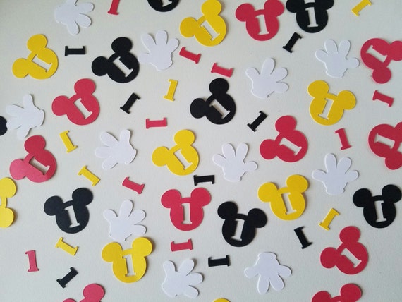 Mickey Mouse First Birthday Confetti - Black, Red, Yellow - Set of 175 - Handmade - Party Decor - Table Confetti Il_570xn