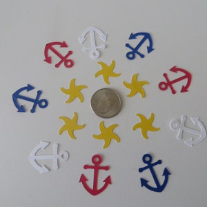 Anchor & Starfish Confetti Red, White and Blue Set of 100 Handmade Beach Party, Nautical, Party Decor image 2