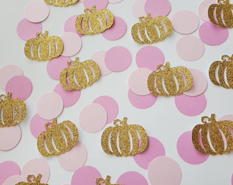 Little Pumpkin and Circles Confetti- Set of 120 - Pink and Gold Confetti - Circle Confetti - Party Decor - Table Confetti