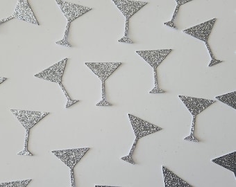 Silver Glitter Martini Glass Confetti - Bridal Shower Decor (Set of 50)