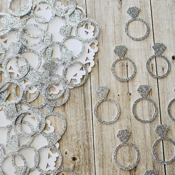Engagement Ring Confetti - Silver - Bridal Shower Confetti - Set of 50 - Table Confetti - Party Decor - Wedding Confetti