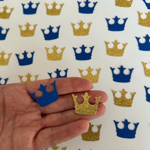 Blue and Gold Crown Confetti - Set of 100 - Prince Confett, Prince Baby Shower, Royal Crown, Royal Baby Shower, Party Decor, Gold Glitter