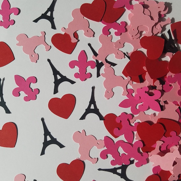 Paris Themed Confetti - Set of 100 - Paris Party - Eiffel Tower - Poodle - Fleur De Lis - Party Decor