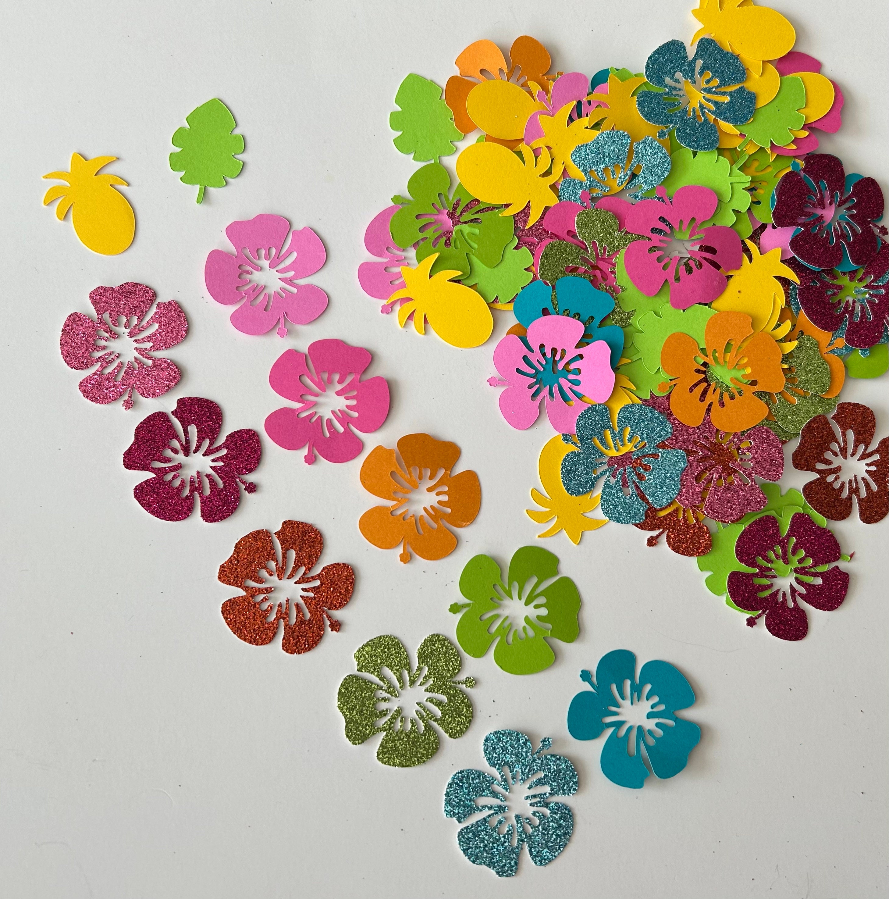 Luau Confetti Brights with GLITTER Set of 100 Luau Party Hawaiian Party Hibiscus Pineapple Party Decor Table Confetti