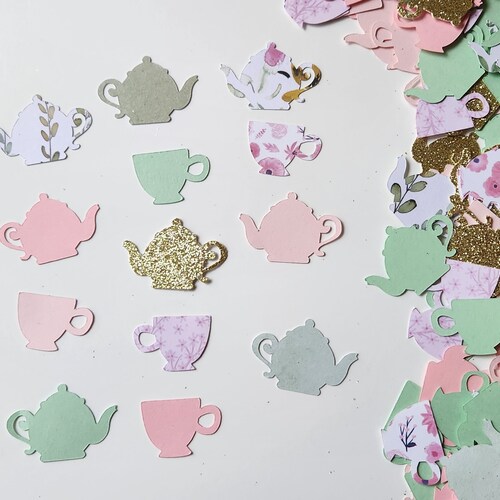 Tea Party Confetti PINK AND GREEN Set of 135 Teapot Tea Etsy