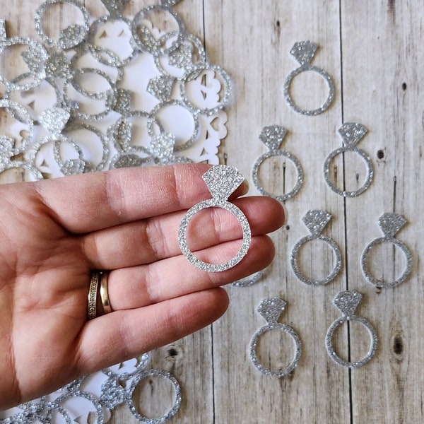 Engagement Ring Confetti - Silver - Bridal Shower Confetti - Set of 25 - Table Confetti - Party Decor - Wedding Confetti