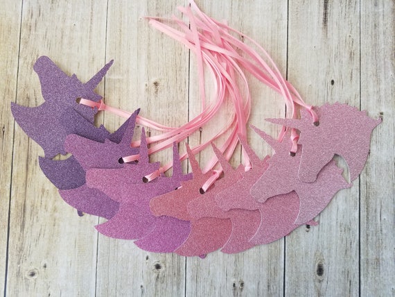 Unicorn Glitter Tags - Pink & Purple Ombre - Set of 10 - Unicorn Party, Unicorn Gift Tags