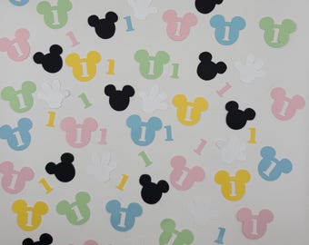 Confeti de Mickey Mouse Clubhouse en tonos pastel para primer cumpleaños - Set de 420 unidades - Fiesta de Mickey Mouse - Primer cumpleaños - Decoración para fiestas - Disney