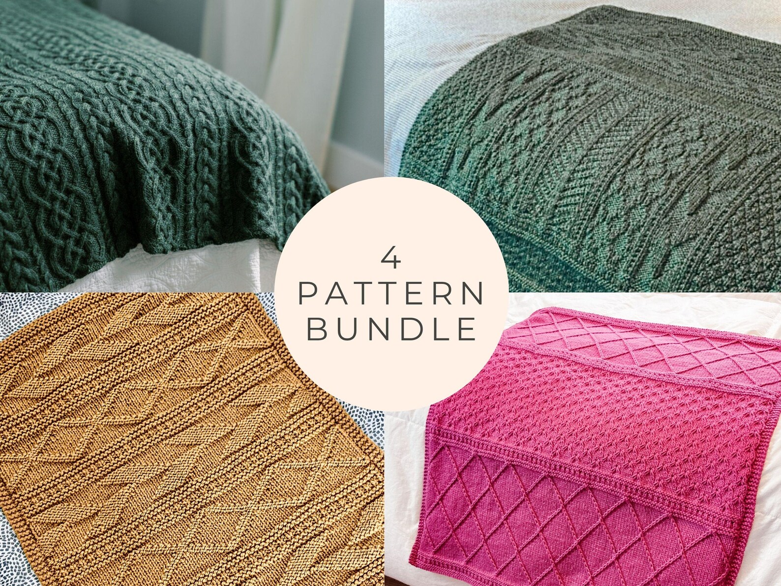Cozy Blanket Knitting Pattern Bundle: Beginner to Intermediate (4 PDF ...