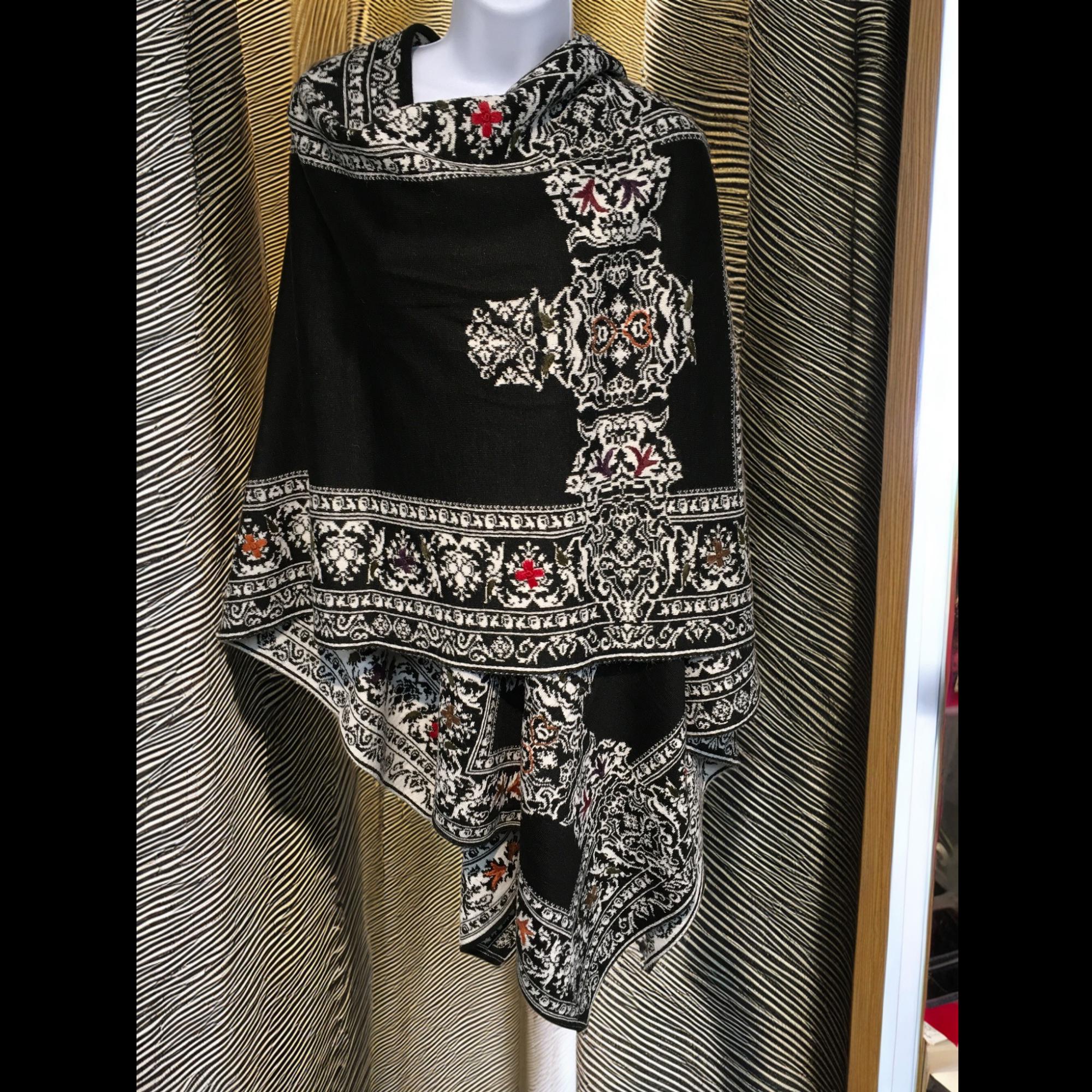 Hand Embroidered Alpaca Ruana: Black & White Reversible Wrap - Etsy