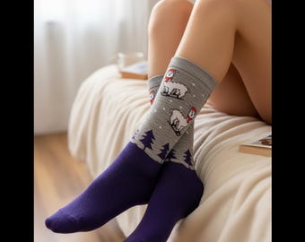 Holiday Alpaca Socks: Soft Thermal Regulating Footwear in Holiday & Winter Scenes