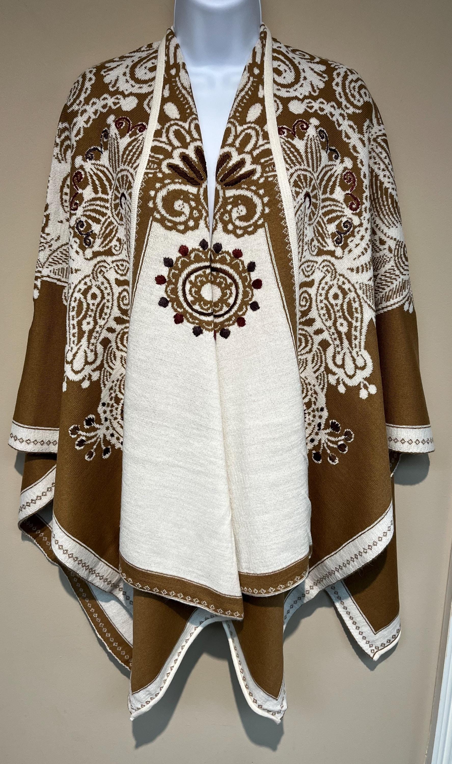 Hand Embroidered Alpaca Ruana: Camel Ivory Reversible Wrap - Etsy