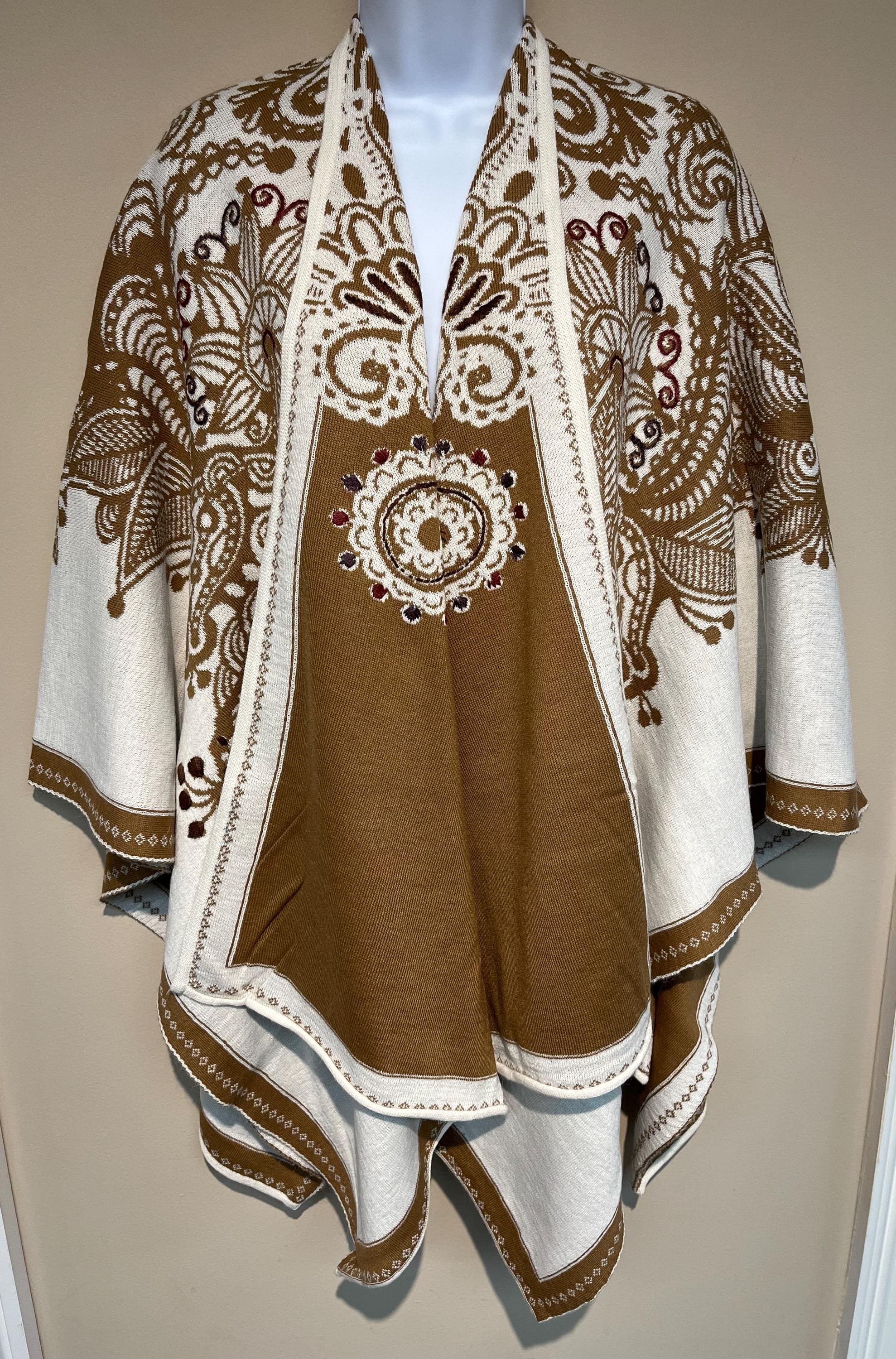 Hand Embroidered Alpaca Ruana: Camel Ivory Reversible Wrap - Etsy
