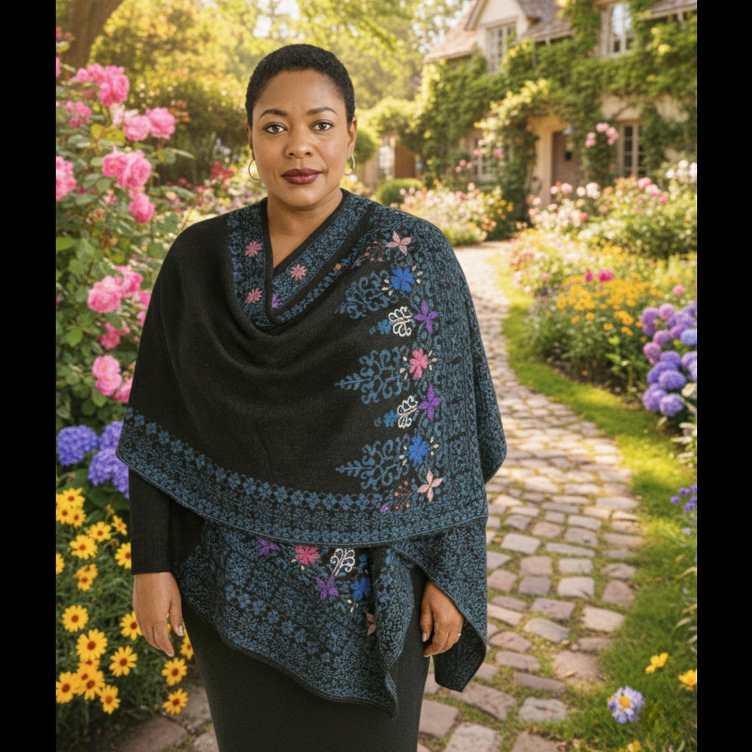 Handmade Reversible Alpaca Ruana: Teal & Black Embroidered Wrap - Etsy