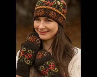 Alpaca Hat & Glittens Set — Handmade, Hand-Embroidered, Ultra-Soft Winter Gift