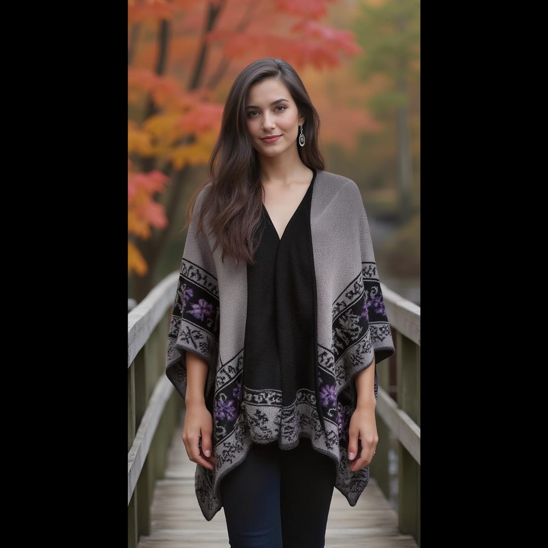 Reversible Alpaca Ruana: Hand Embroidered Floral Wrap - Etsy
