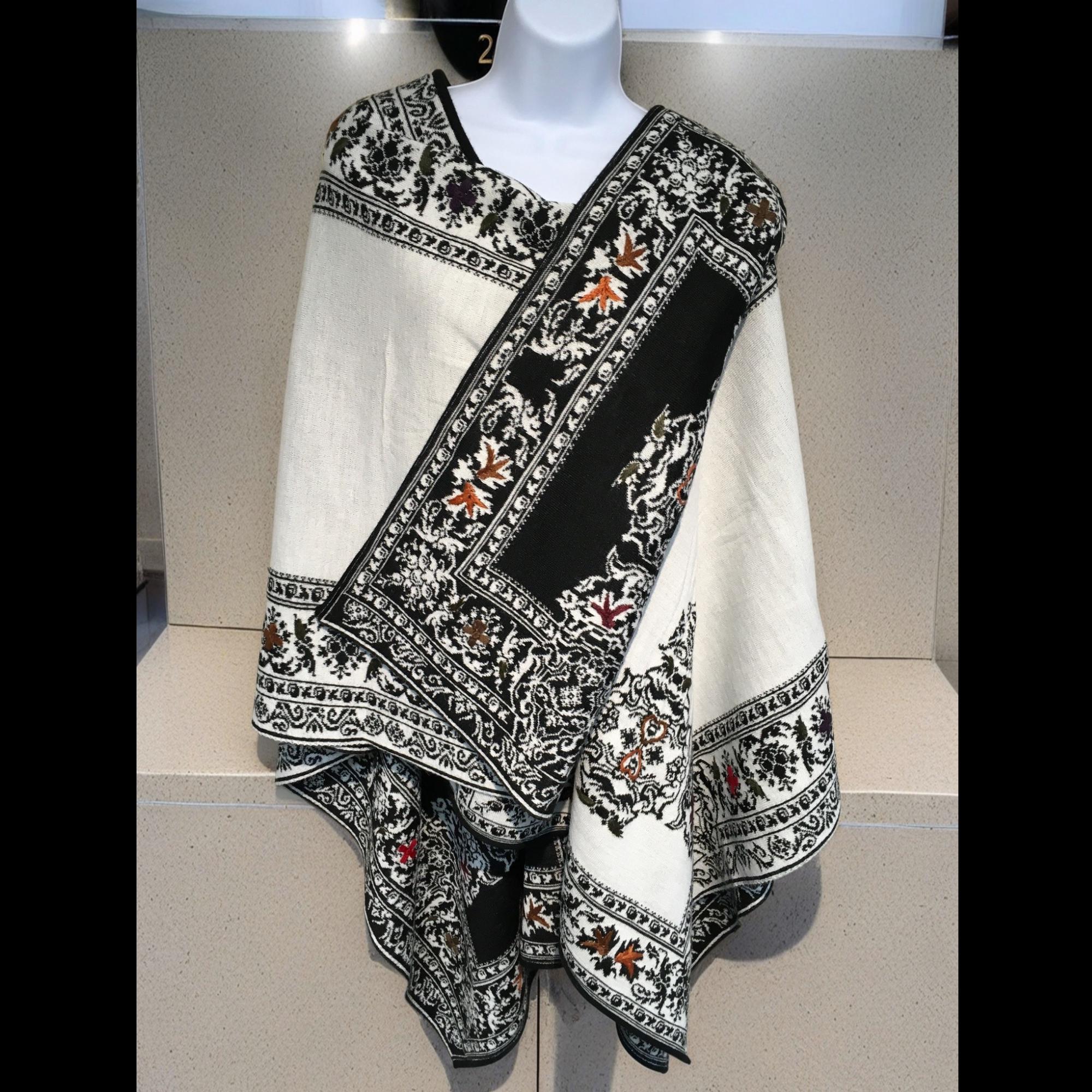 Hand Embroidered Alpaca Ruana: Black & White Reversible Wrap - Etsy