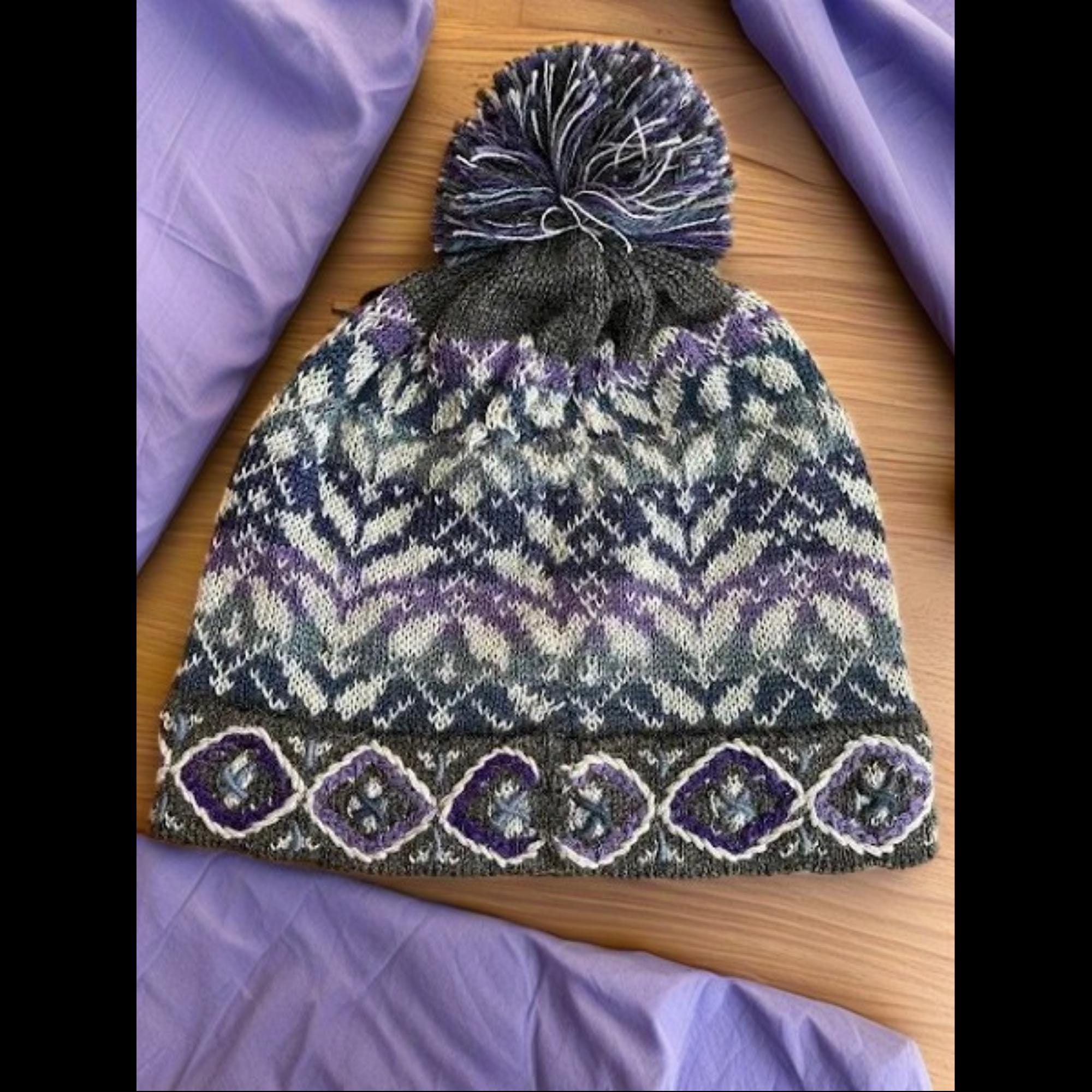 Handcrafted Floral Knit Hat - Red and Purple Alpaca Hats – Alpaca Life Collection main image 3