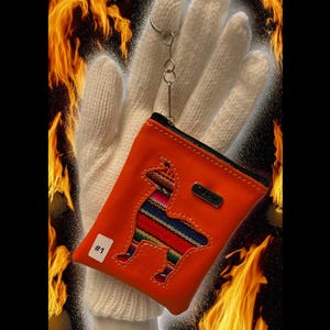 Alpaka-Leder Geldbörse mit Lanyard Schlüsselanhänger, handgefertigte Wildleder Geldbörse mit echtem Alpaka-Stoff-Ausschnitt, kleine Zip-Tasche für Rucksack & Geschenk