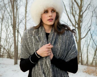 Baby Alpaca Shawl: Soft Stone Gray Reversible Wrap, All Season Accessory