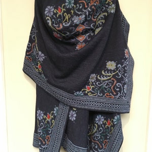 Hand Embroidered Floral Reversible Denim Blue/black Alpaca - Etsy