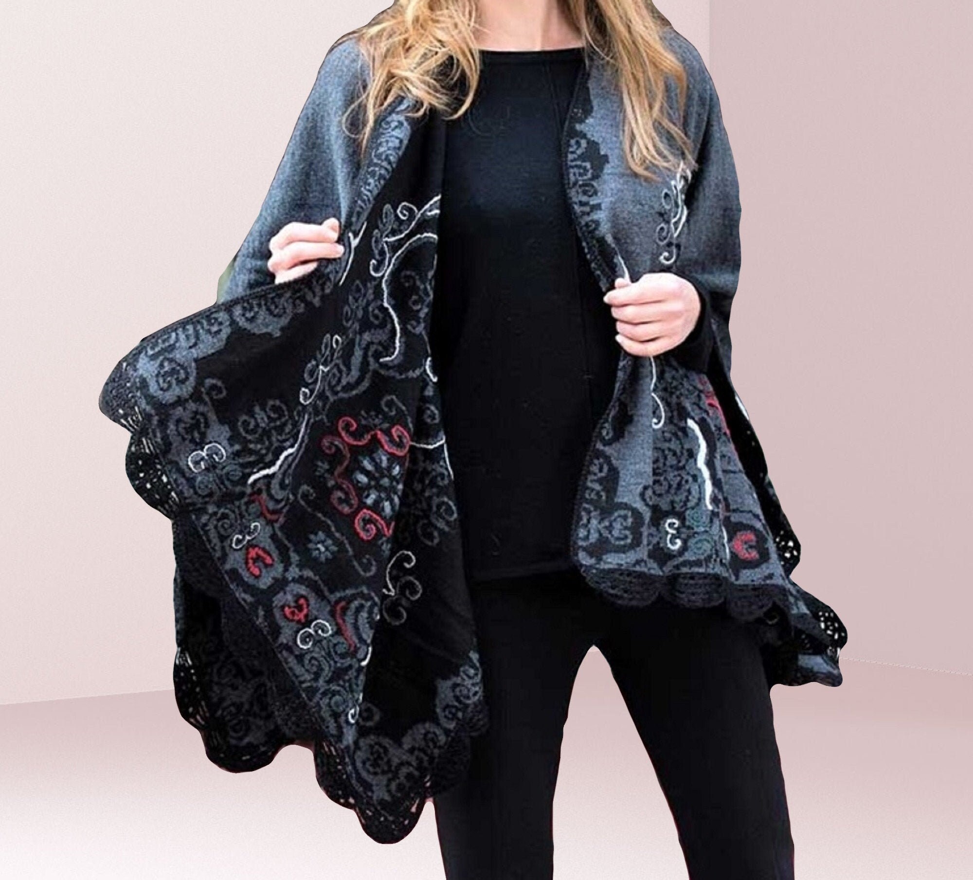 Handmade Hand Embroidered DB Reversible Alpaca Ruana | Etsy