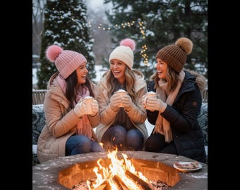 Handmade Alpaca Pom Pom Cable Knit Beanie - Warm Winter Hat