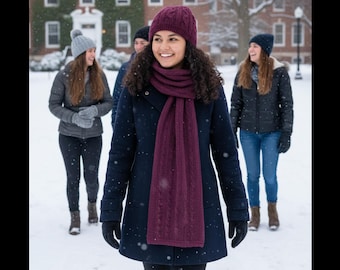 Handmade Alpaca Knit Hat and Scarf Set: Cable Knit, Microfiber Liner
