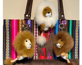 Baby Alpaca Lion Keychain, Soft Plush Bag Charm