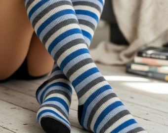 Alpaca Striped Socks, Brushed Knit Cozy Footwear
