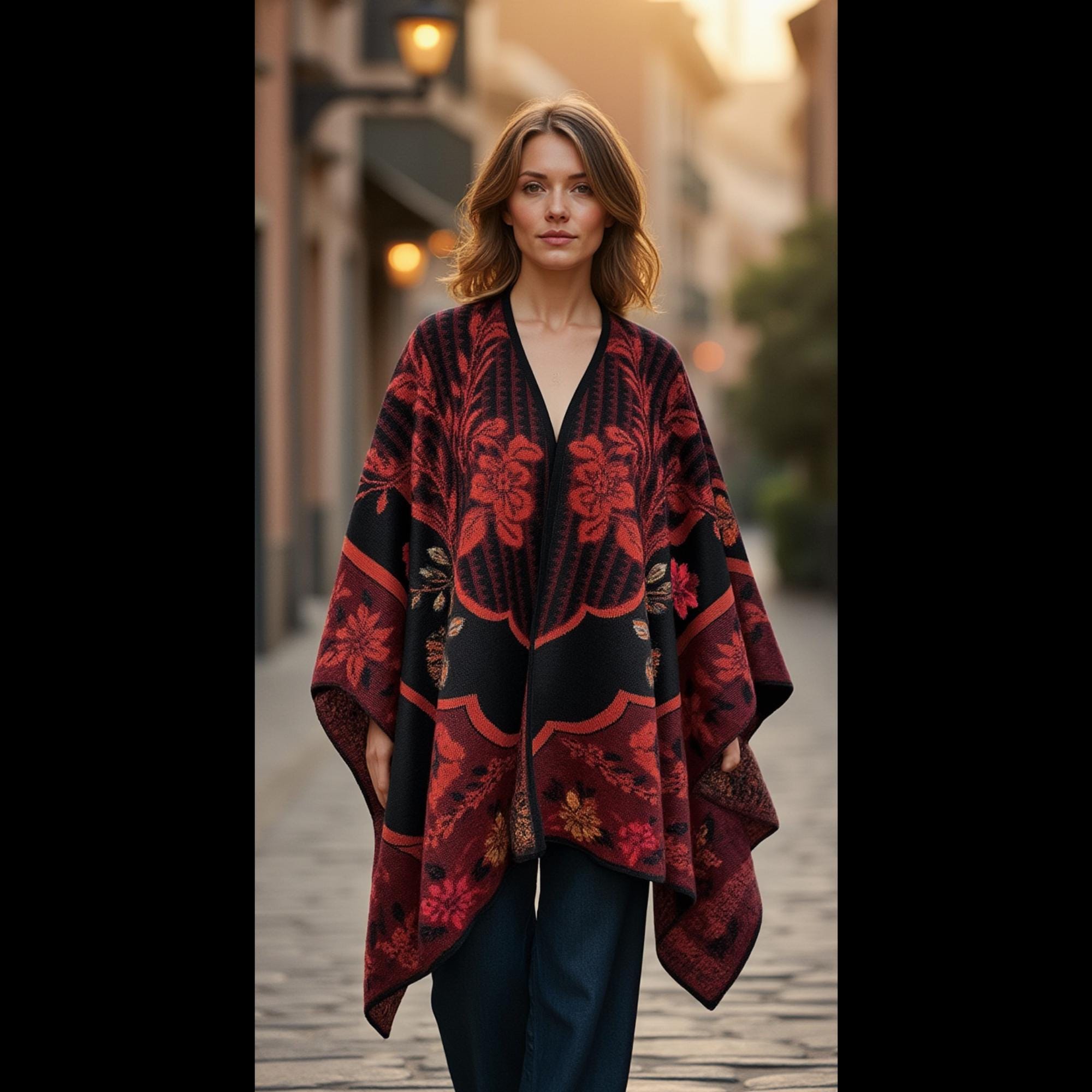 Reversible Alpaca Ruana: Red Floral Embroidered Wrap - Etsy