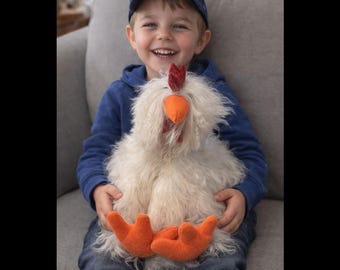 Handcrafted Silkie Alpaca Chicken, White, Orange Beak & Legs, Decorative Nursery Gift, Unique Home Accent