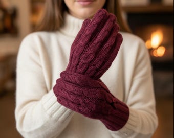 Hand-Knit Alpaca Gloves: Trenza Cable Pattern, Thermal Winter Wear