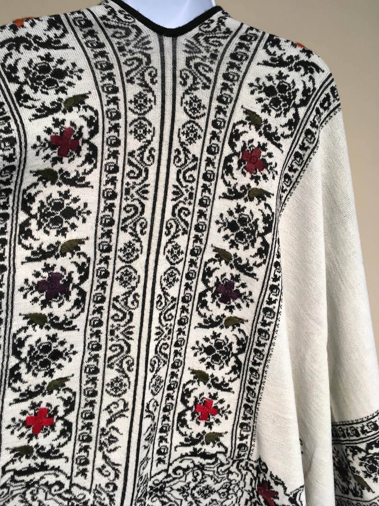 Hand Embroidered Alpaca Ruana: Black & White Reversible Wrap - Etsy
