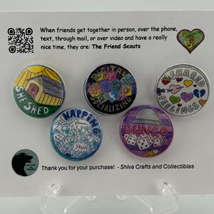 Pinback Button Pins Set of 5 - The Friend Scouts - Free Shipping - Group 3
