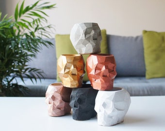 Skull plant pot, geometric human skull planter, Gothic home decor, skull art