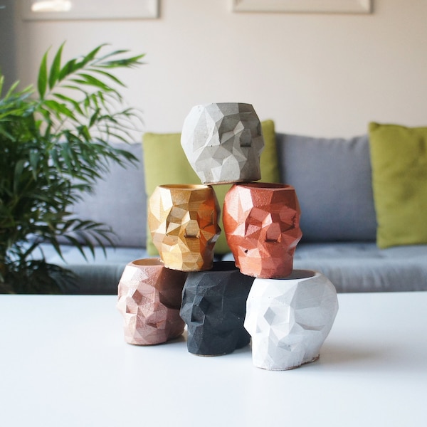 Skull plant pot, geometric human skull planter, Gothic home decor, skull art