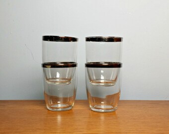 Dorothy Thorpe Glasses Silver Band Glasses Whiskey Glasses 1960s Mid Century Barware