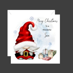 Gnome Christmas Card For Son, Festive Holiday Gnomes