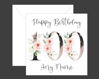 Personalised 100th Birthday card, Birthday Card, Happy 100th,  One Hundred, Gran, Nan, Auntie, Grandad, Mum, Dad, Wife, Any relative/Name