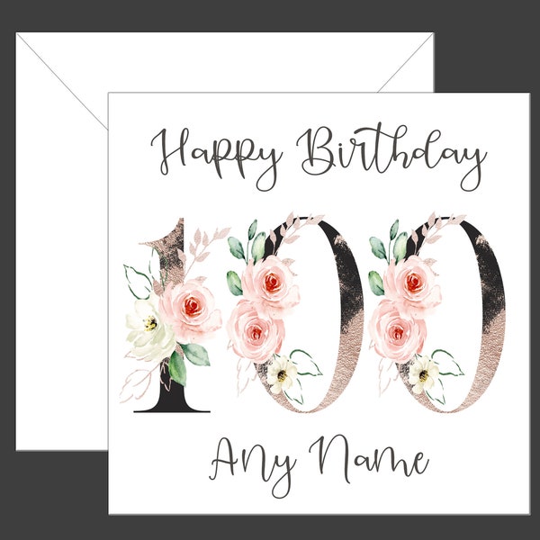 Personalised 100th Birthday card, Birthday Card, Happy 100th,  One Hundred, Gran, Nan, Auntie, Grandad, Mum, Dad, Wife, Any relative/Name