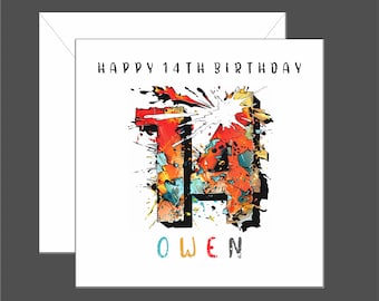 14th Birthday Card, Personalised 14, Fourteen, Son, Daughter, Grandson, Granddaughter, Alternative Grunge Design, Teenager