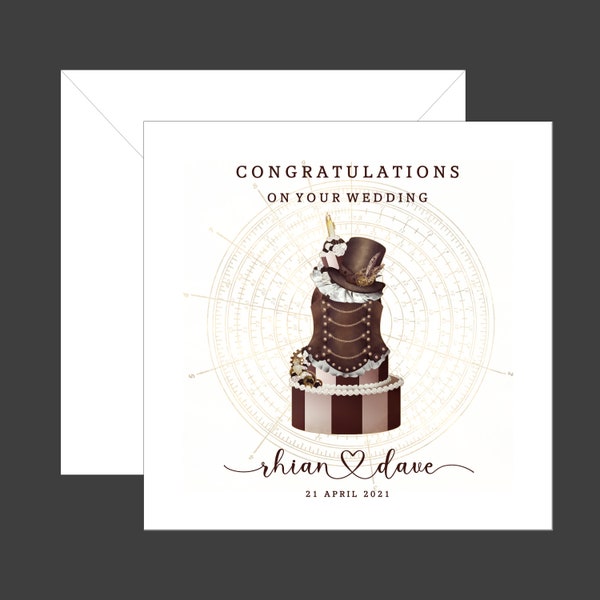 Handmade Steampunk Personalised Congratulations on your Wedding Cake Card