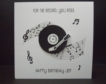Handmade 3D Music Birthday Card, Card for him, Card for her, Record Player, Vinyl, You Rock, Birthday Card, Personalised card