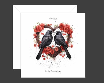 Anniversary Card - Alternative/Gothic Theme, Raven Birds with Heart, With Love, Romantic