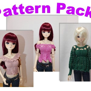 Pattern Pack! Second Set of Three Smart Doll Tops Crochet Patterns Instant Download! INTERMEDIATE Skill Level