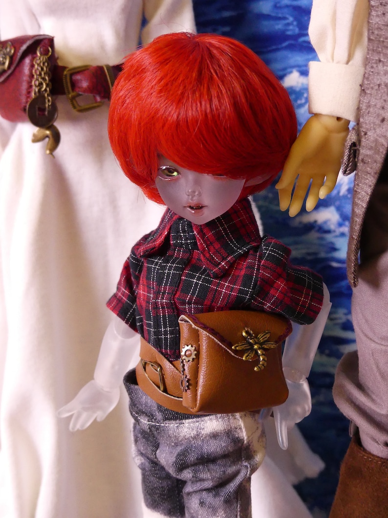 Smart Doll or BJD Adventurer/'s Burgundy Owl Steampunk Pouch and Belt Choice of Fit for Ball-Jointed Dolls Smart Dolls 13 14 16
